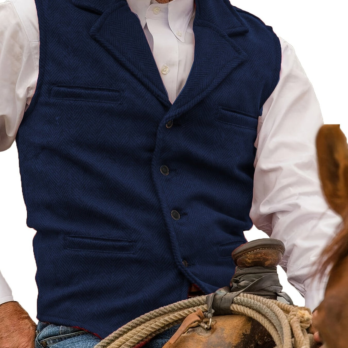 Men's Herringbone Suit Vest with Notch Lapel