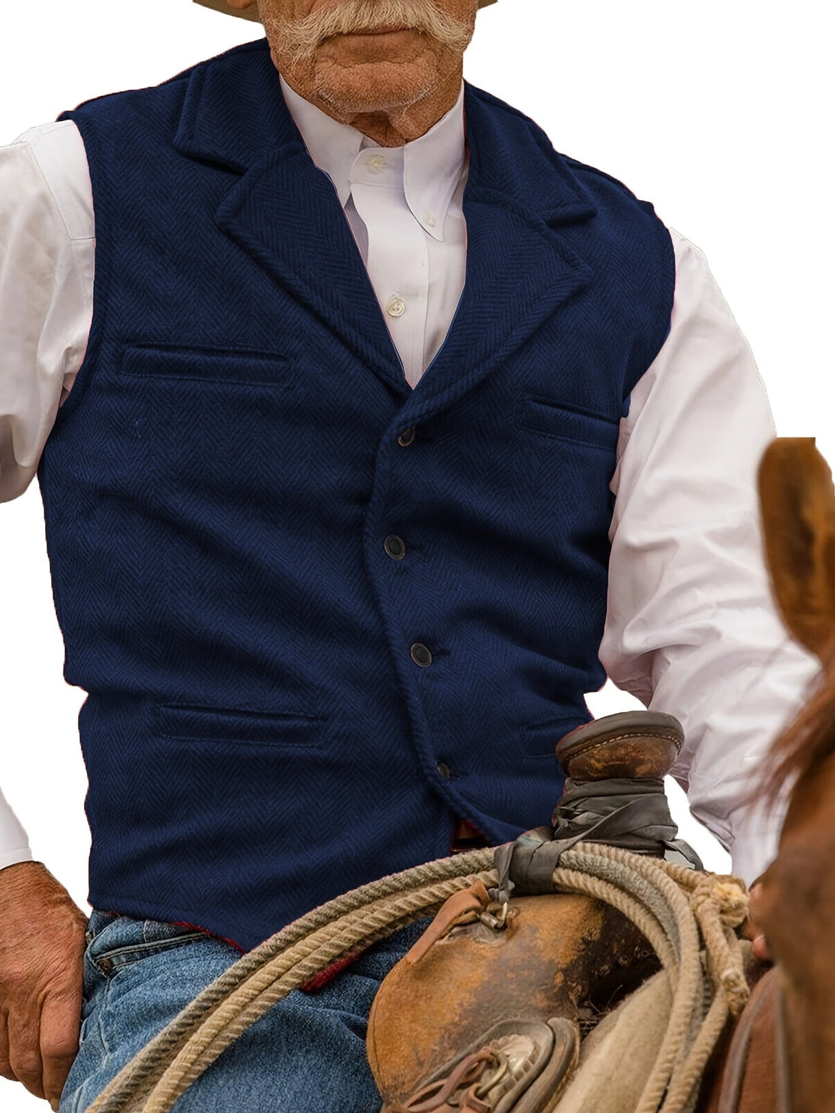 Men's Herringbone Suit Vest with Notch Lapel