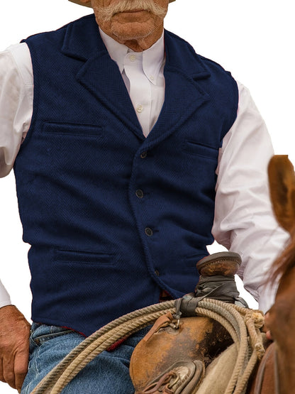 Men's Herringbone Suit Vest with Notch Lapel