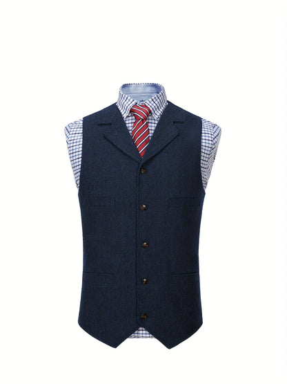 Men's Herringbone Suit Vest with Notch Lapel