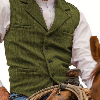 Men's Herringbone Suit Vest with Notch Lapel
