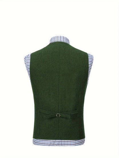 Men's Herringbone Suit Vest with Notch Lapel