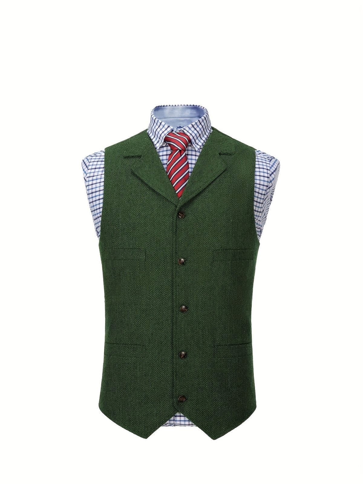 Men's Herringbone Suit Vest with Notch Lapel