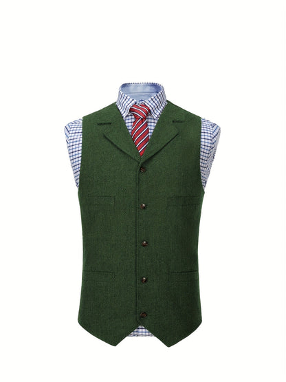 Men's Herringbone Suit Vest with Notch Lapel