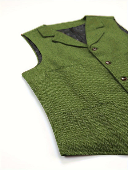 Men's Herringbone Suit Vest with Notch Lapel