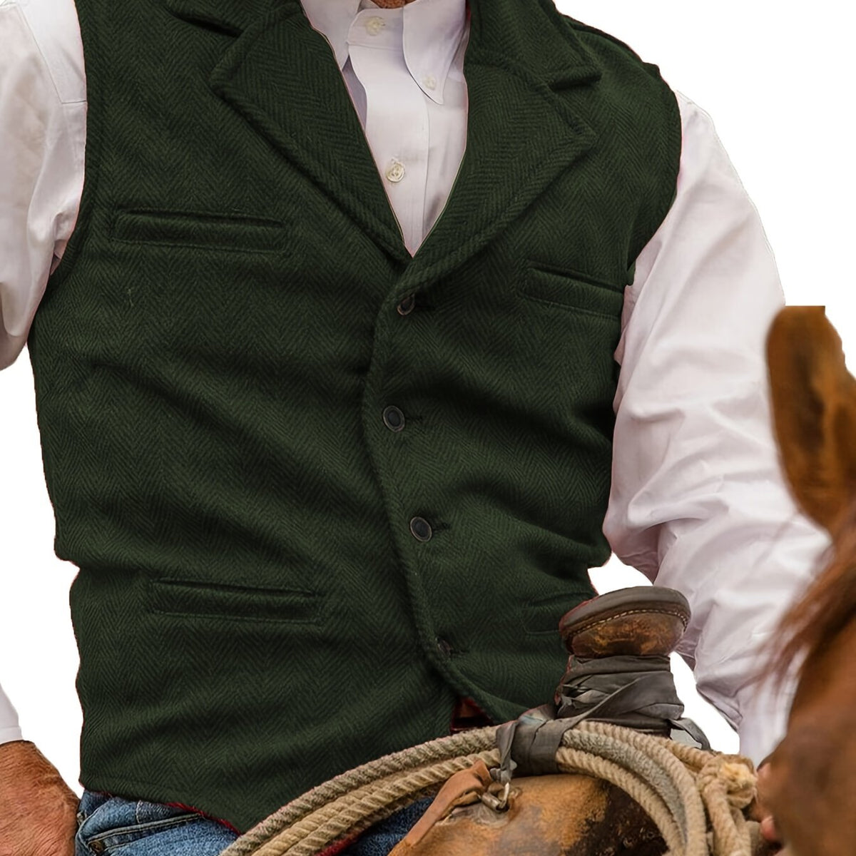 Men's Herringbone Suit Vest with Notch Lapel