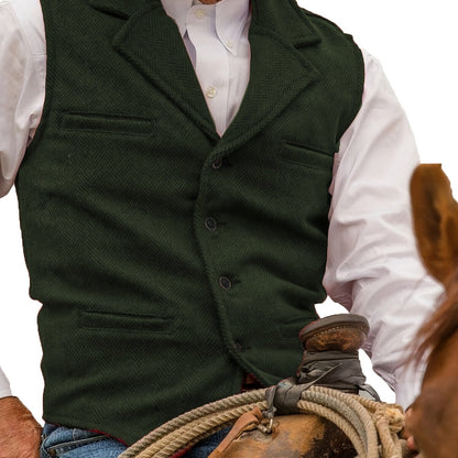 Men's Herringbone Suit Vest with Notch Lapel