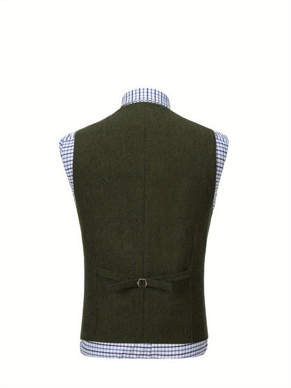 Men's Herringbone Suit Vest with Notch Lapel