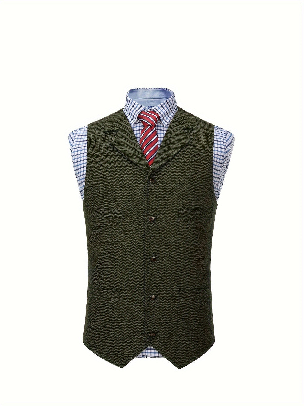Men's Herringbone Suit Vest with Notch Lapel
