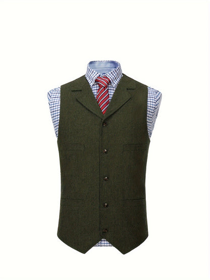 Men's Herringbone Suit Vest with Notch Lapel