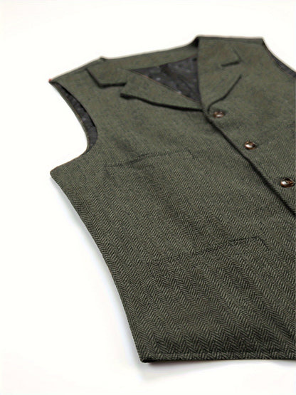 Men's Herringbone Suit Vest with Notch Lapel