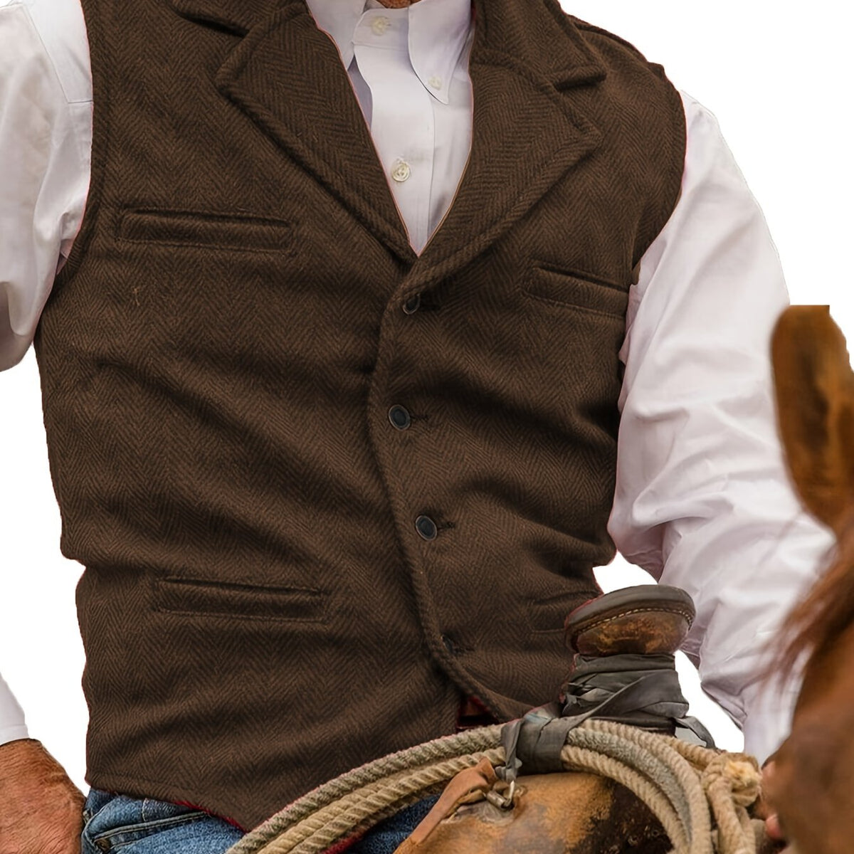 Men's Herringbone Suit Vest with Notch Lapel
