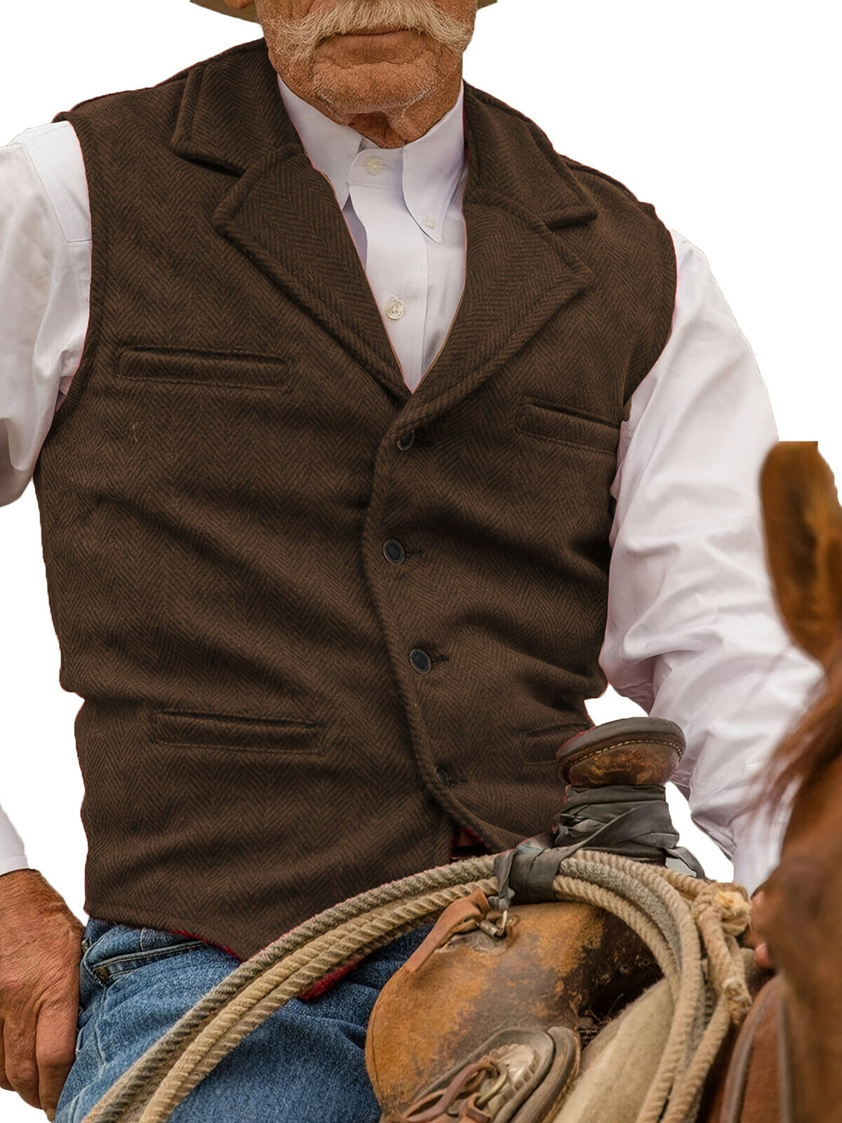 Men's Herringbone Suit Vest with Notch Lapel