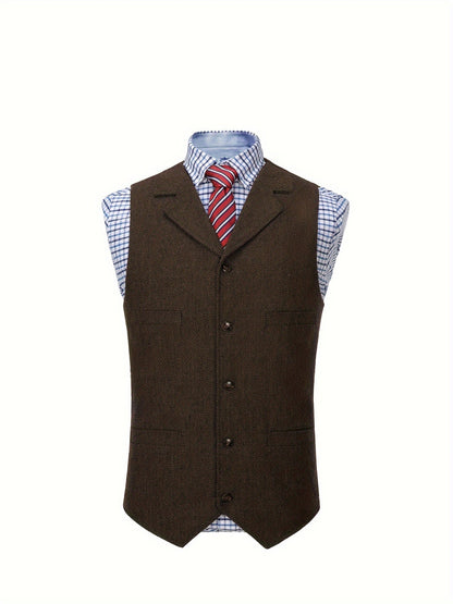 Men's Herringbone Suit Vest with Notch Lapel