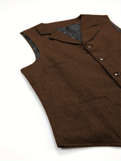 Men's Herringbone Suit Vest with Notch Lapel
