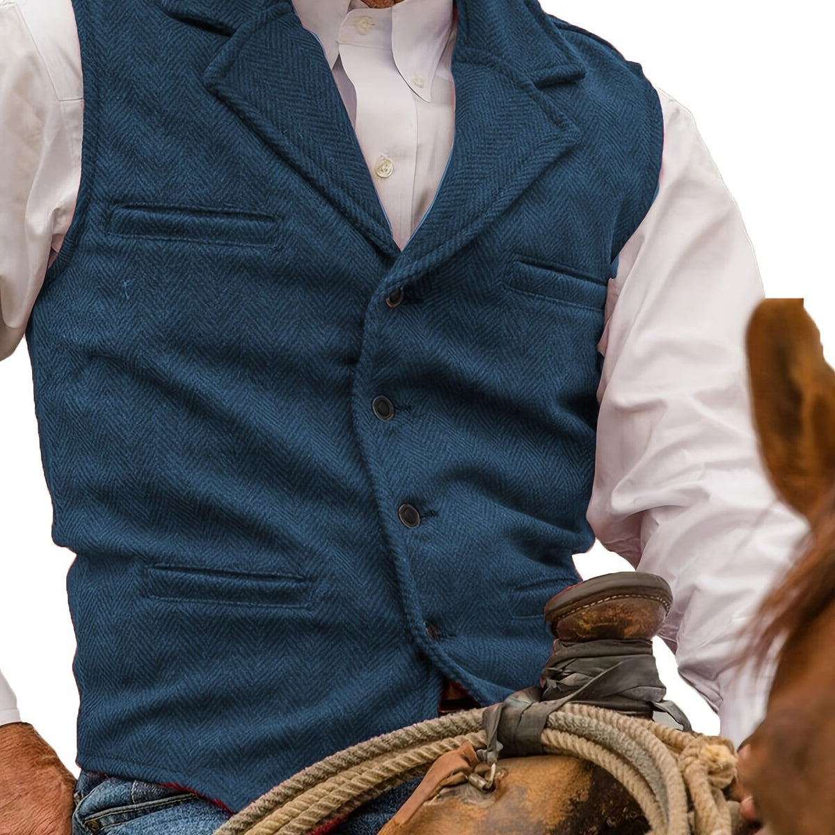 Men's Herringbone Suit Vest with Notch Lapel