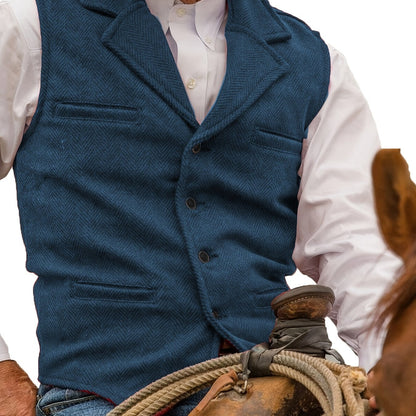 Men's Herringbone Suit Vest with Notch Lapel