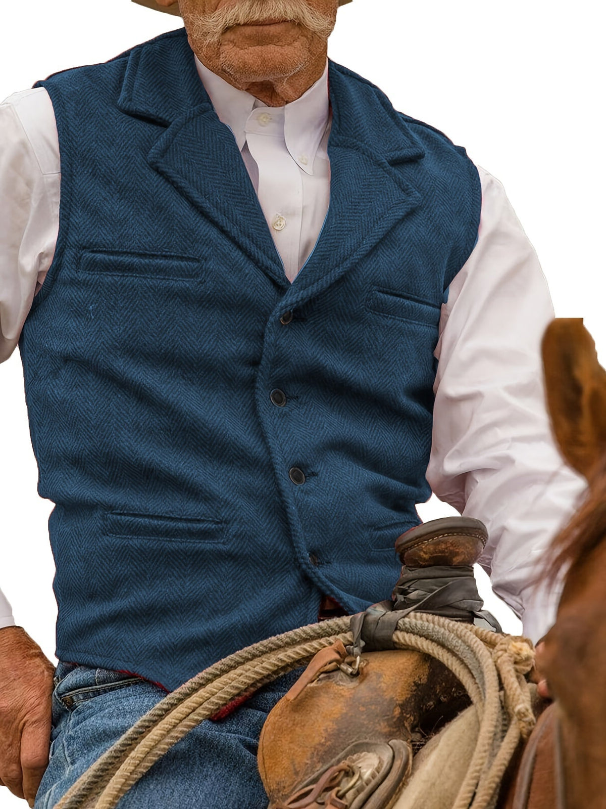 Men's Herringbone Suit Vest with Notch Lapel