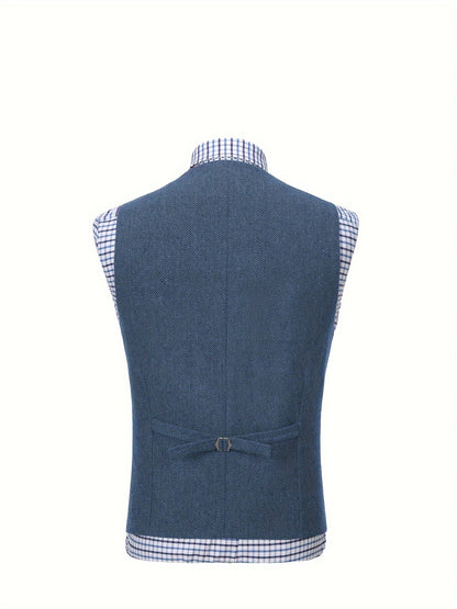 Men's Herringbone Suit Vest with Notch Lapel