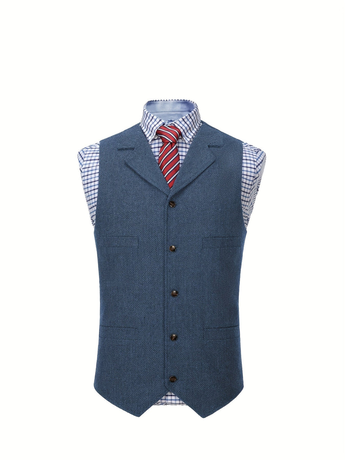 Men's Herringbone Suit Vest with Notch Lapel