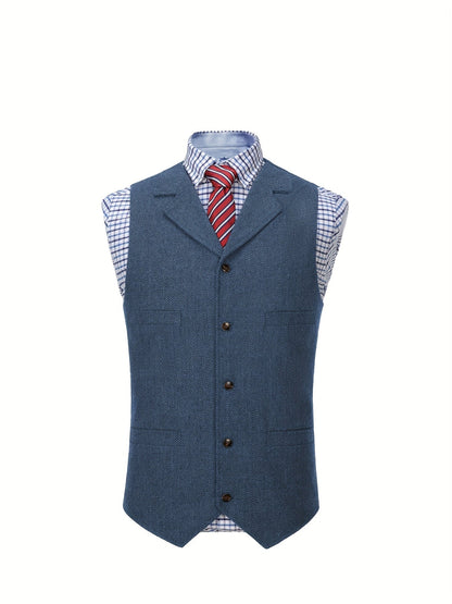 Men's Herringbone Suit Vest with Notch Lapel
