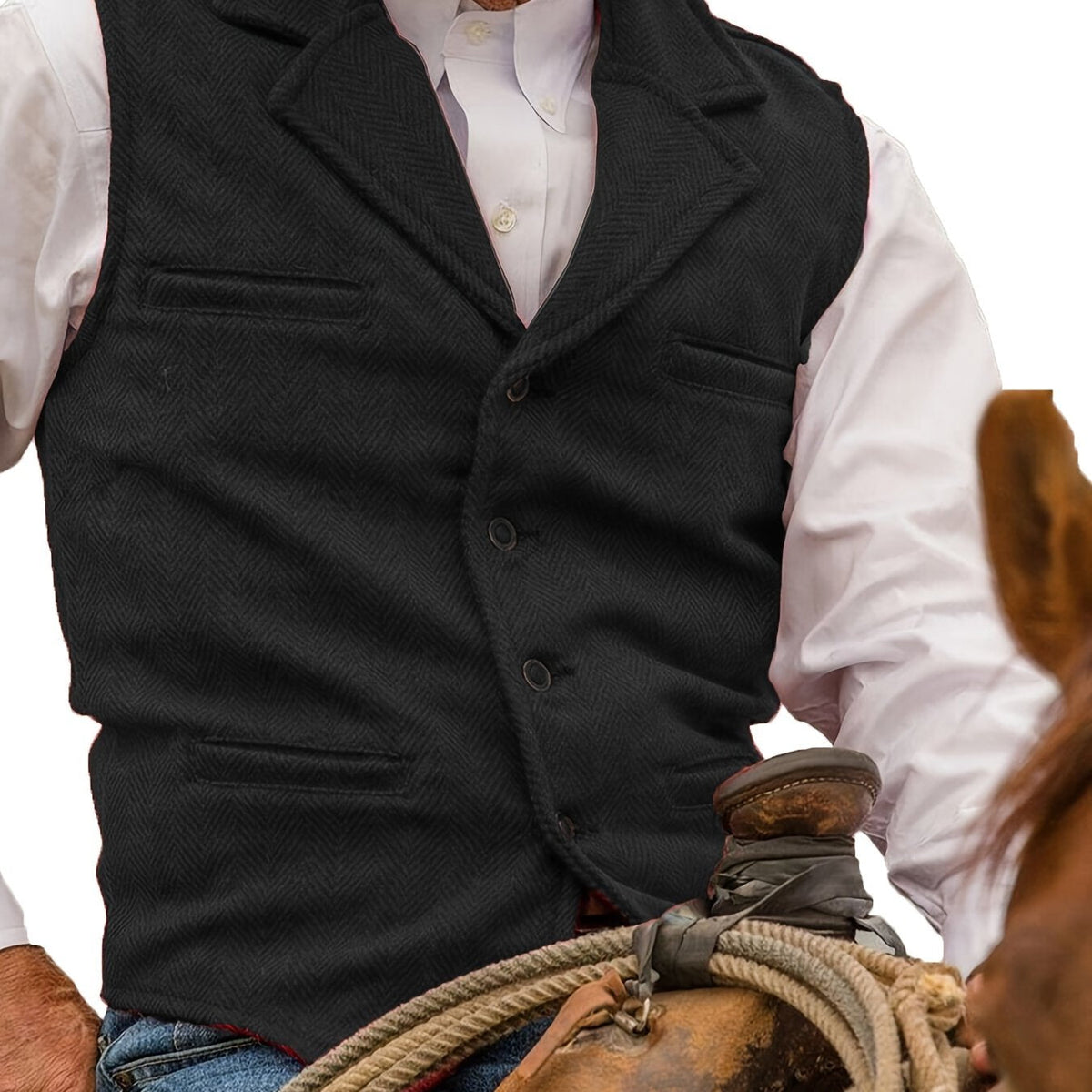 Men's Herringbone Suit Vest with Notch Lapel