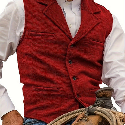 Men's Herringbone Suit Vest with Notch Lapel