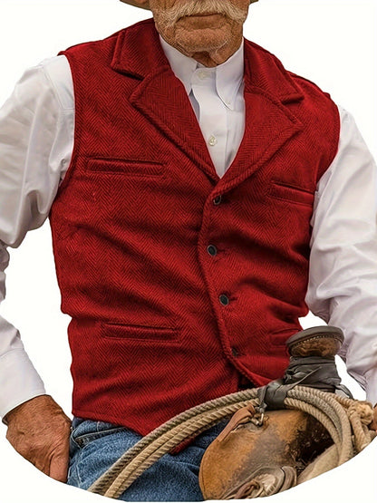Men's Herringbone Suit Vest with Notch Lapel