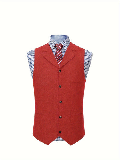 Men's Herringbone Suit Vest with Notch Lapel