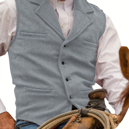 Men's Herringbone Suit Vest with Notch Lapel