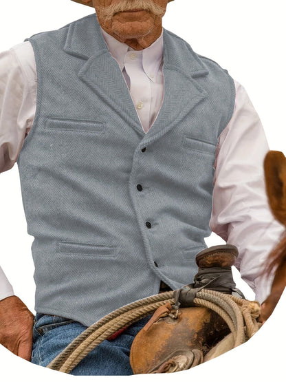 Men's Herringbone Suit Vest with Notch Lapel