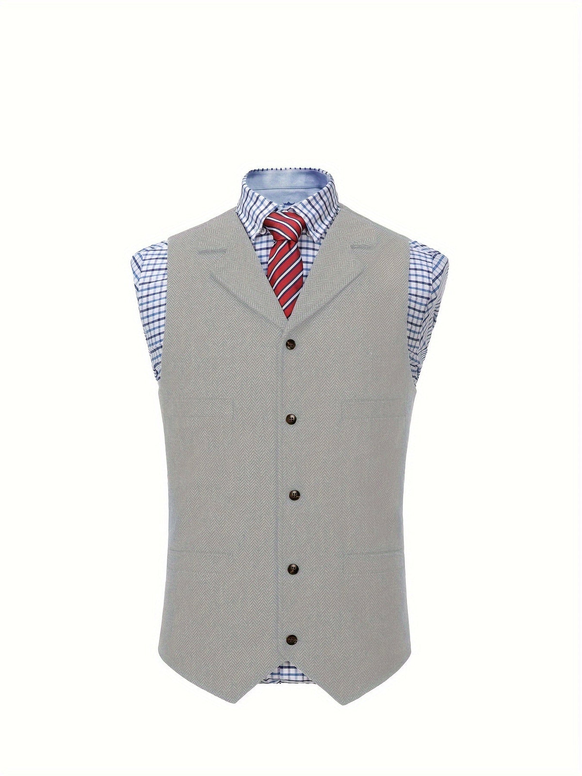 Men's Herringbone Suit Vest with Notch Lapel