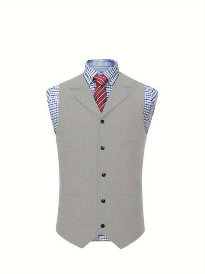 Men's Herringbone Suit Vest with Notch Lapel