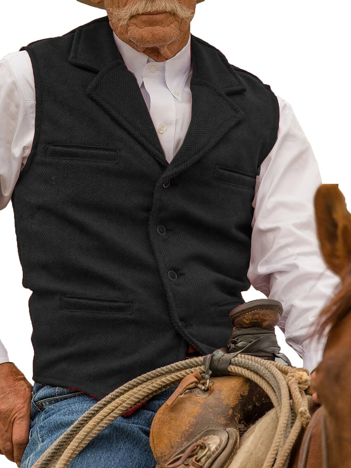 Men's Herringbone Suit Vest with Notch Lapel