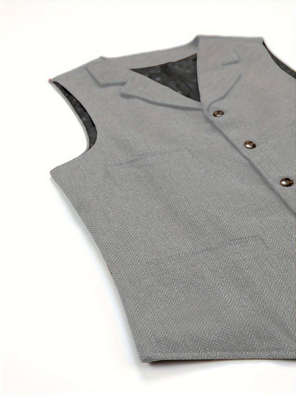 Men's Herringbone Suit Vest with Notch Lapel