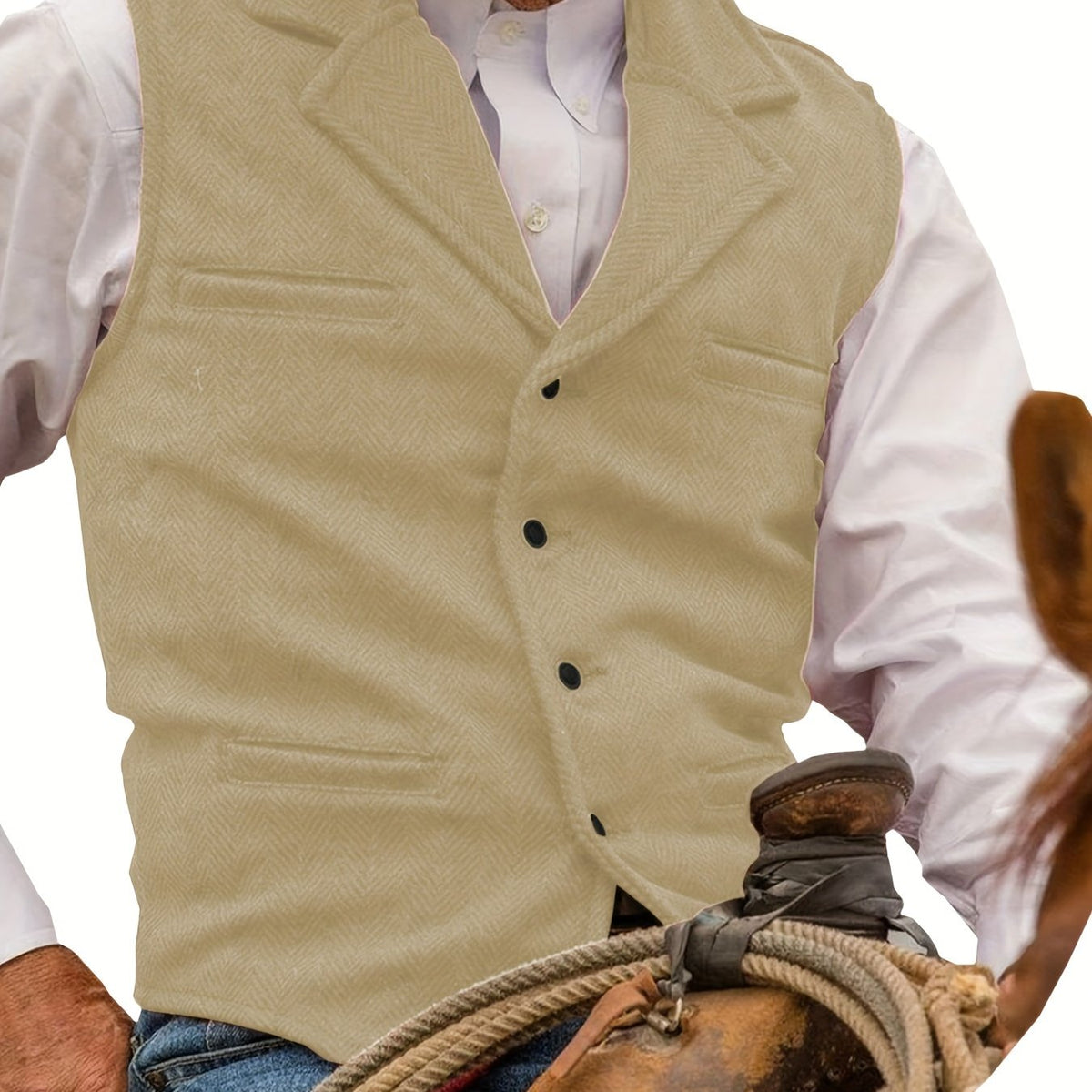 Men's Herringbone Suit Vest with Notch Lapel