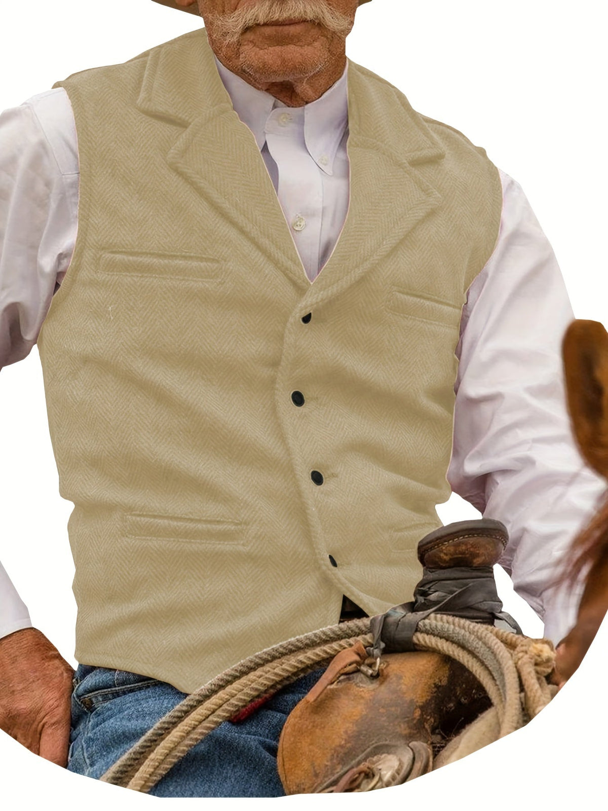 Men's Herringbone Suit Vest with Notch Lapel