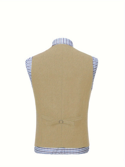 Men's Herringbone Suit Vest with Notch Lapel