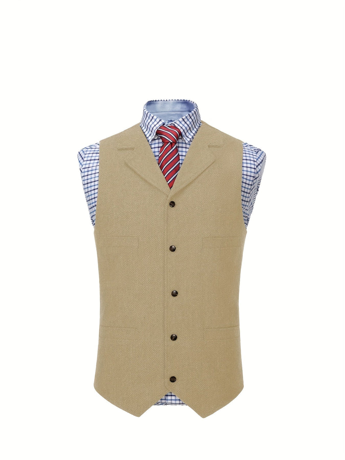 Men's Herringbone Suit Vest with Notch Lapel