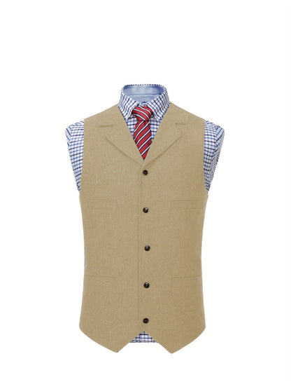 Men's Herringbone Suit Vest with Notch Lapel