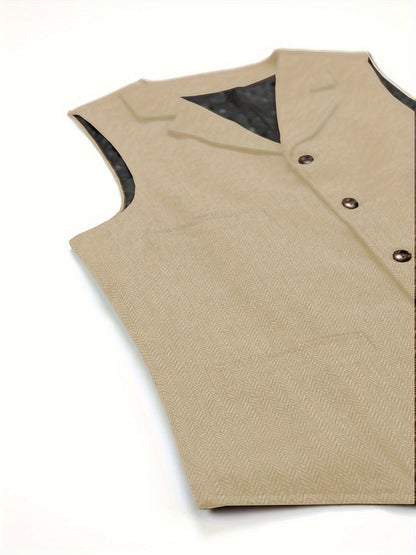 Men's Herringbone Suit Vest with Notch Lapel