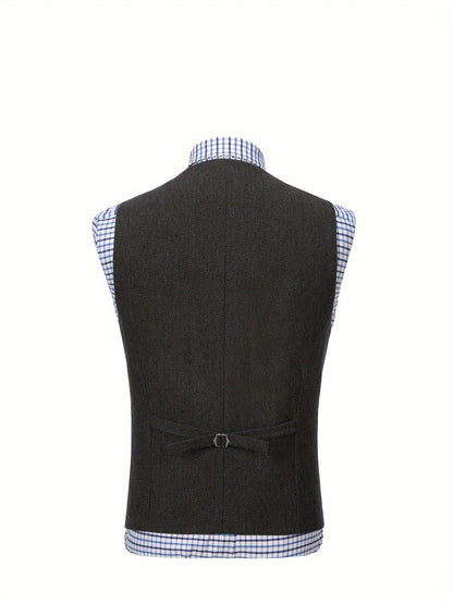 Men's Herringbone Suit Vest with Notch Lapel