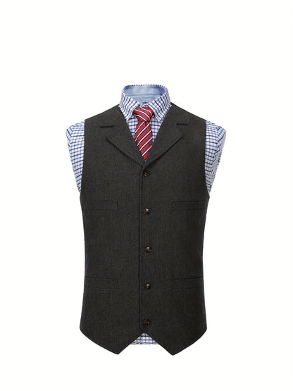 Men's Herringbone Suit Vest with Notch Lapel