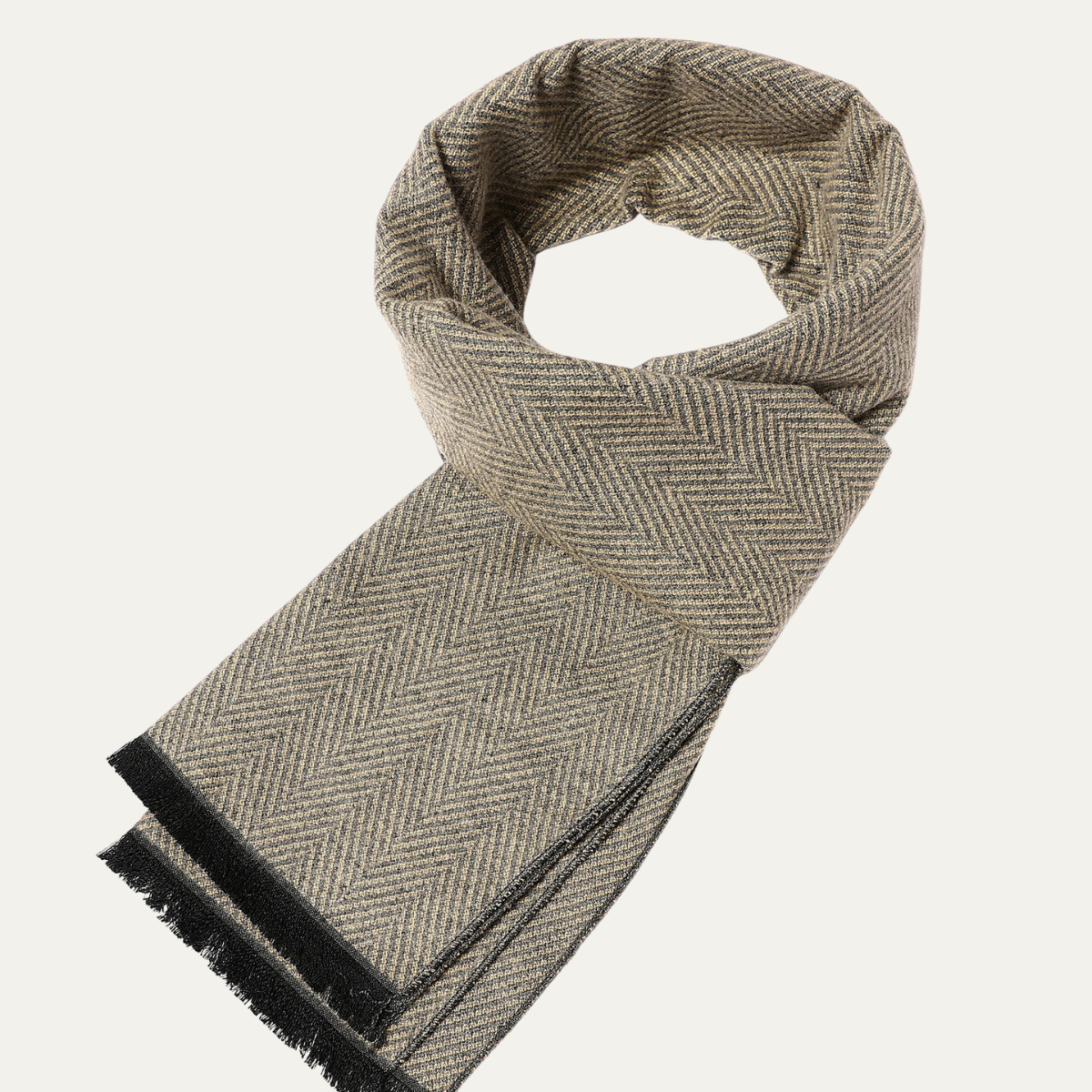 Men's Herringbone Winter Scarf with Fringed Ends