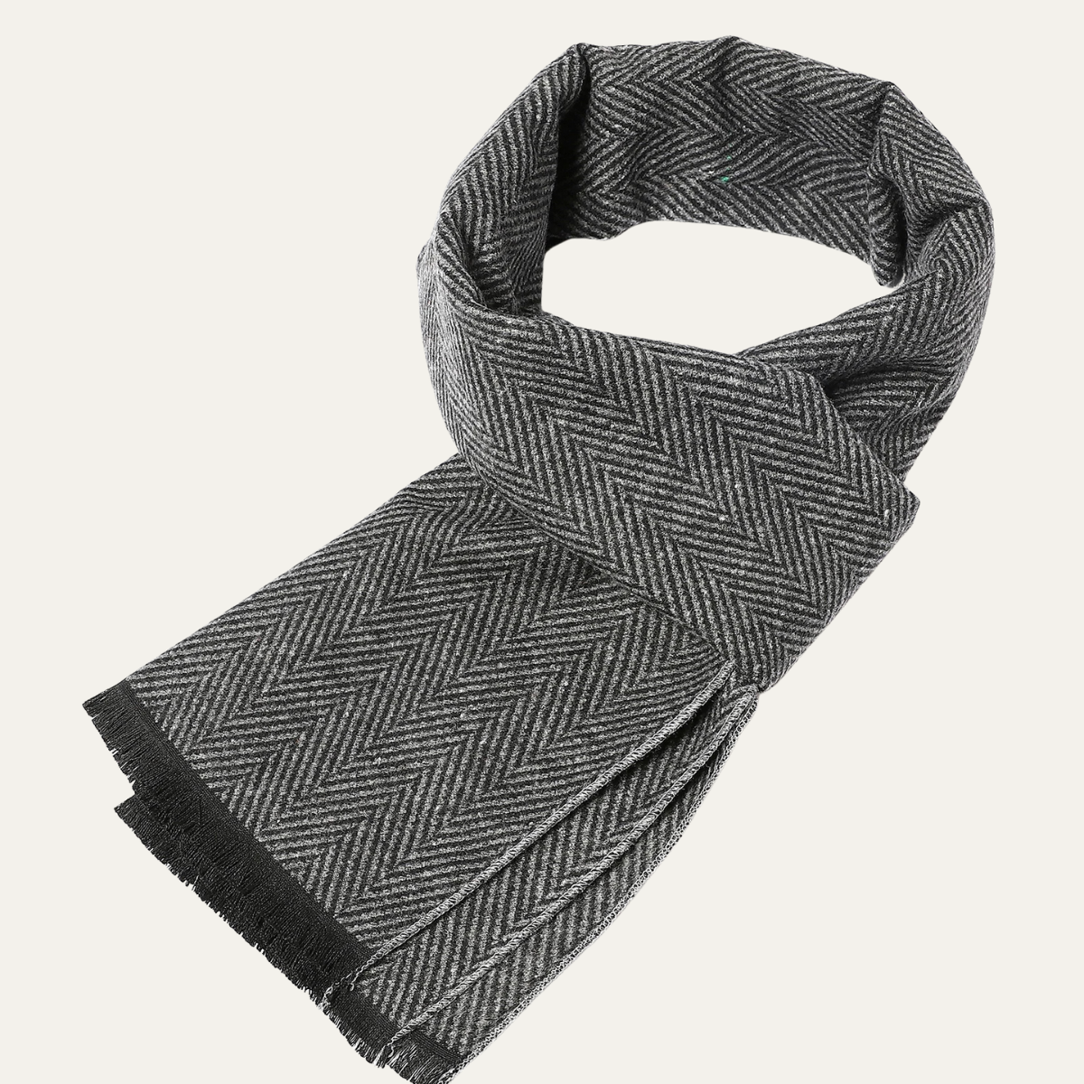 Men's Herringbone Winter Scarf with Fringed Ends