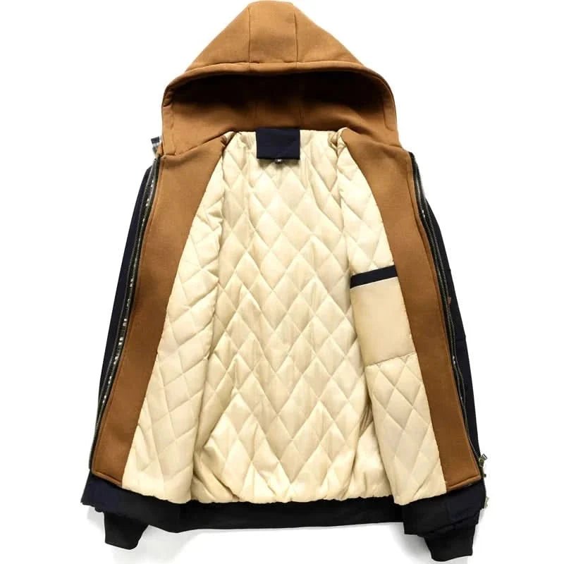 Men's Hooded Bomber Jacket with Layered Look and Sleeve Zip Pocket
