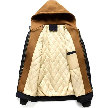 Men's Hooded Bomber Jacket with Layered Look and Sleeve Zip Pocket
