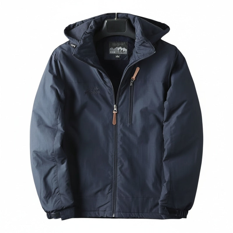 Men's Hooded Winter Jacket with Detachable Hood and Zip Pocket