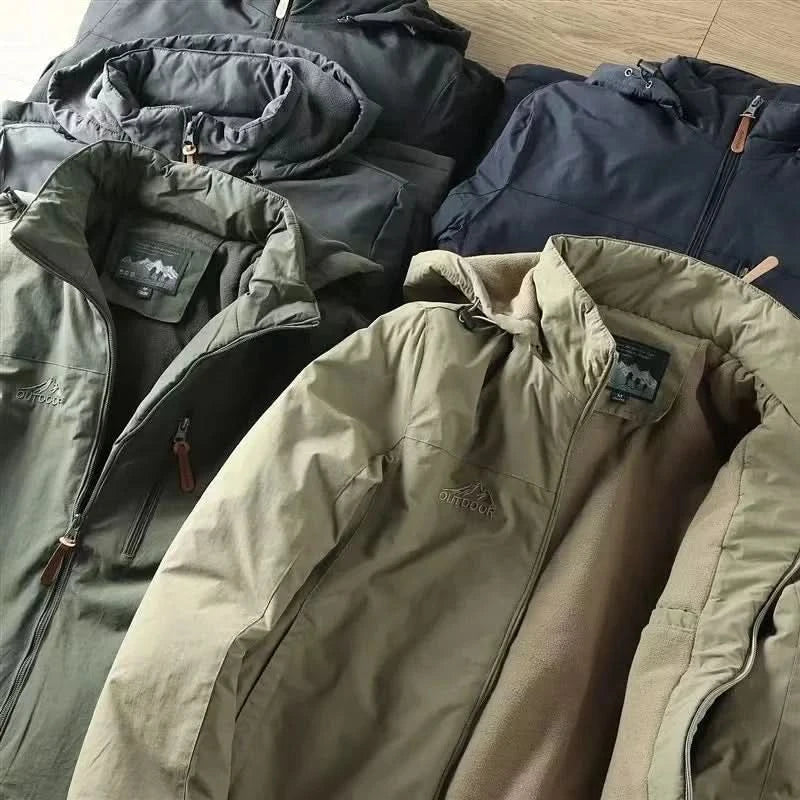 Men's Hooded Winter Jacket with Detachable Hood and Zip Pocket