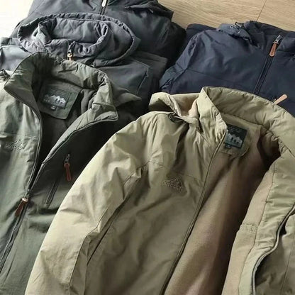 Men's Hooded Winter Jacket with Detachable Hood and Zip Pocket